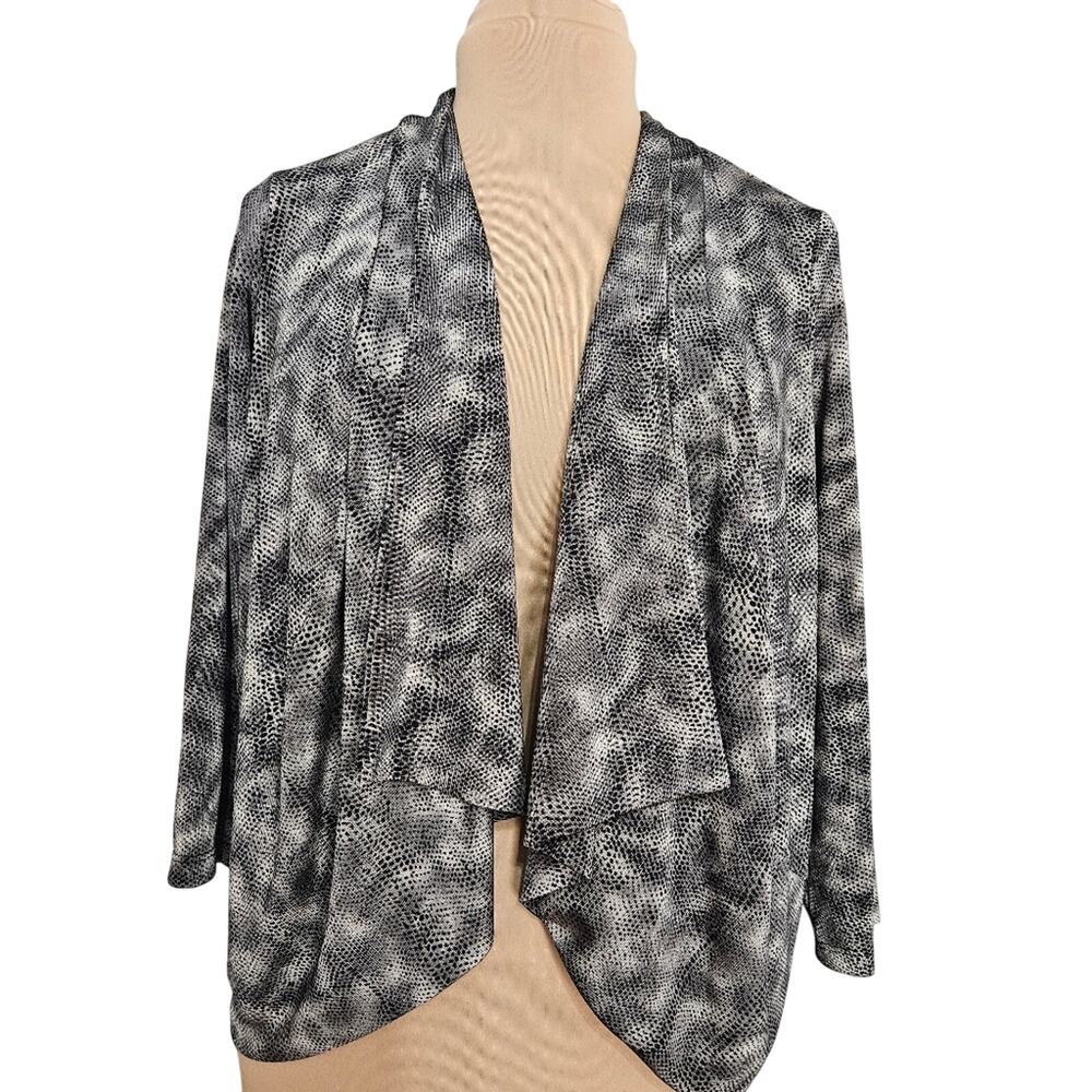 Simonton Says Shrug Gray Reptile Print Shawl Collar‎ 3/4 Sleeves Kimino Cardigan